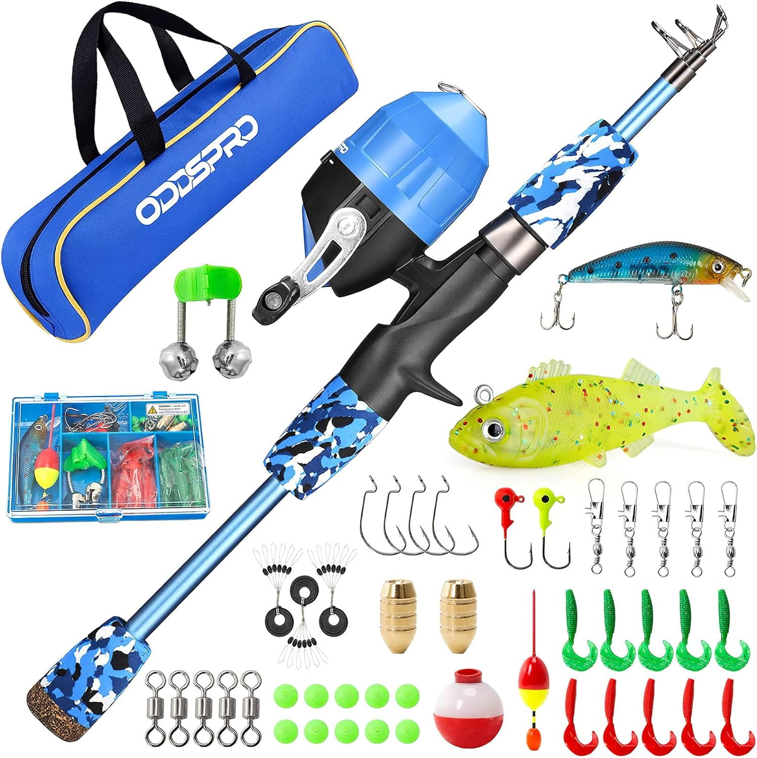ODDSPRO Kids Fishing Pole Pink, Portable Telescopic Fishing Rod and Reel  Combo Kit - with Spincast Fishing Reel Tackle Box for Girls, Youth Blue  1.5M 4.92Ft 
