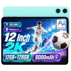 ODEA 12 inch Tablet 2K FHD IPS Android 15, A12 12GB RAM+128GB ROM(2TB TF), Octa Core, 8000mAh, 8MP+13MP Dual Camera, Face Unlock/GPS/Widevine L1/GMS/5G WiFi/BT5.0, Home Office & Entertainment