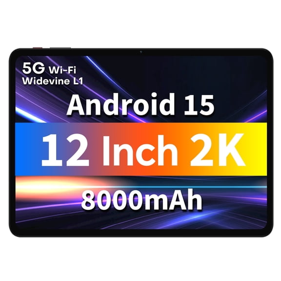 ODEA 12 inch Tablet 2K FHD IPS Android 15, A12 12GB RAM+128GB ROM(2TB TF), Octa Core, 8000mAh, 8MP+13MP Dual Camera, Face Unlock/GPS/Widevine L1/GMS/5G WiFi/BT5.0, Home Office & Entertainment