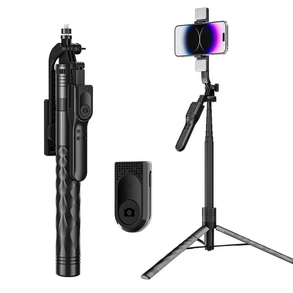 DJJD 68.9" Selfie Stick Tripod, 360 Rotation Travel Selfie Stick Remote Control and 1/4 Screw, Aluminum Phone Tripod Holder for Selfie, Recording, Vlogging (Black)