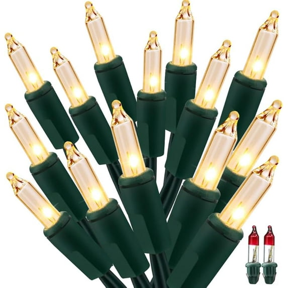 ODEETRONIC Christmas Lights, 21.63ft 100 Count Incandescent Clear Christmas Lights, UL Certified Outdoor Mini Clear Light Connectable, Green Wire Tree Light Indoor for Home Party Decor, Warm White