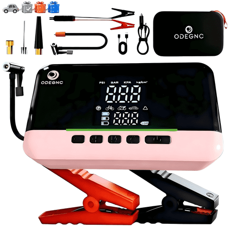 ODEGNC 5000A 20000mAh Jump Starter with Air Compressor, 160PSI Cordless Tire Inflator & Jump Box Emergency Kit