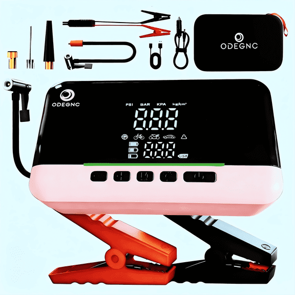 ODEGNC 5000A 20000mAh Portable Jump Starter with Air Compressor, 160PSI Tire Inflator Emergency Kit for Car Truck SUV RV