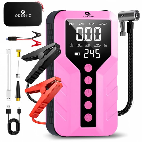 ODEGNC 6000A 25000mAh Jump Starter 150PSI Air Compressor Battery Booster Car Truck SUV LED Light USB Quick Charger