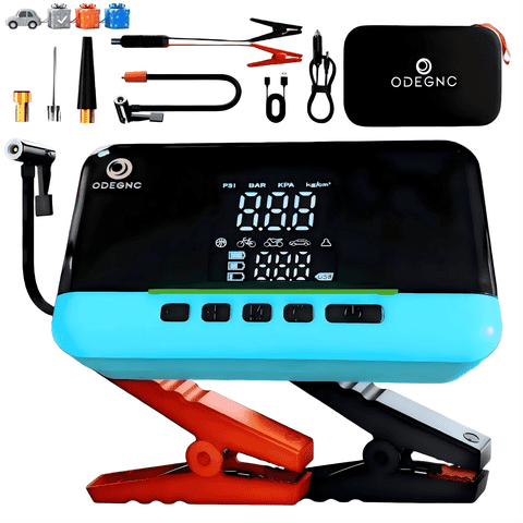 ODEGNC 5000A 20000mAh Jump Starter with Air Compressor, 160PSI Portable Tire Inflator & Car Battery Booster Kit