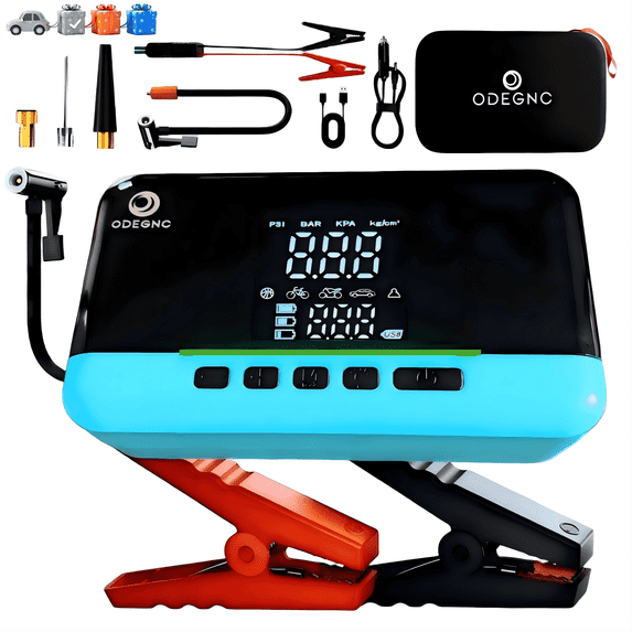 ODEGNC 5000A 20000mAh Jump Starter with Air Compressor, 160PSI Portable Tire Inflator & Car Battery Booster Kit