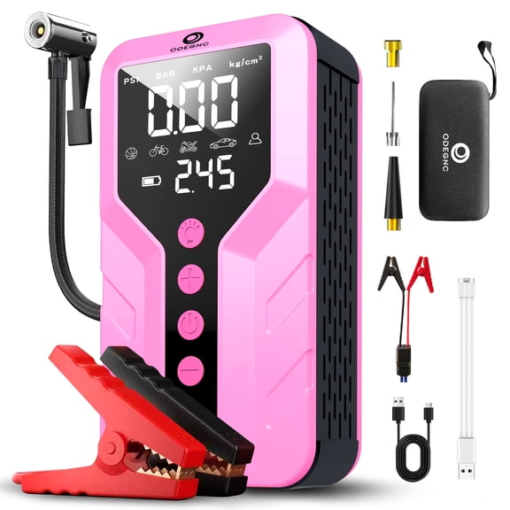 ODEGNC 6000A 25000mAh Jump Starter with 150PSI Air Compressor for Car Truck SUV RV - Tire Inflator & Emergency Kit