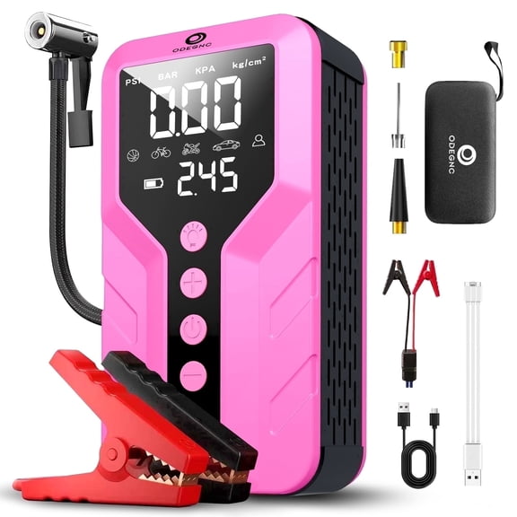 ODEGNC 6000A 25000mAh Jump Starter with 150PSI Air Compressor for Car Truck SUV RV - Tire Inflator & Emergency Kit