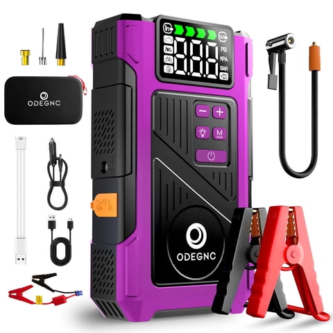ODEGNC 6000A Jump Starter Air Compressor 25000mAh 150PSI Cordless Tire Inflator for Car Truck Suv RV Bike & LED Light