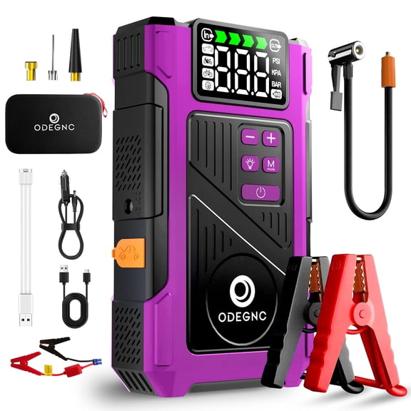 ODEGNC 6000A Jump Starter Air Compressor 25000mAh 150PSI Cordless Tire Inflator for Car Truck Suv RV Bike & LED Light