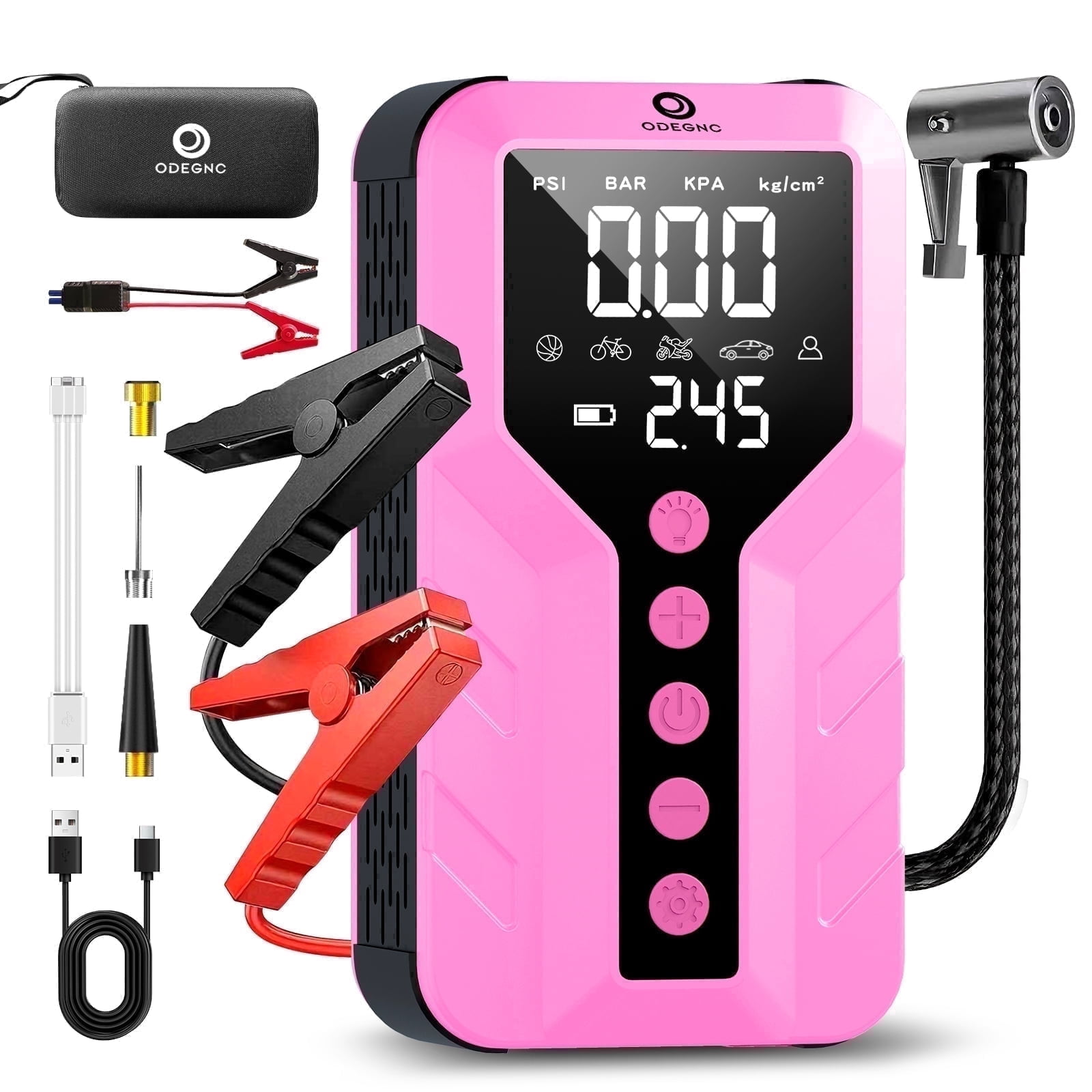 ODEGNC 6000A 25000mAh Jump Starter 150PSI Air Compressor Battery Booster Car Truck SUV LED Light USB Quick Charger
