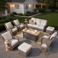 thumbnail image 1 of ODELIO 10‑Piece Wicker Patio Set, 360° Swivel Rocking Chairs, 55000 BTU Propane Fire Pit Table, Ottomans & Side Tables,Grey Outdoor Conversation Furniture, 1 of 11