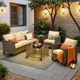 thumbnail image 1 of ODELIO 4‑Piece All‑Weather Wicker Patio Furniture Set, Outdoor Conversation Set with LED Lighted Coffee Table, Beige Cushions for Backyard Porch Garden, 1 of 9