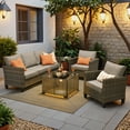 thumbnail image 1 of ODELIO 4‑Piece All‑Weather Wicker Patio Furniture Set, Outdoor Conversation Set with LED Lighted Coffee Table, Dark gray Cushions for Backyard Porch Garden, 1 of 9