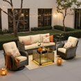 thumbnail image 1 of ODELIO 5‑Piece All‑Weather Wicker Patio Furniture Set, Outdoor Conversation Set with 360° Swivel Rocking Chairs & LED Lighted Coffee Table, Beige Cushions for Backyard Porch Garden, 1 of 8