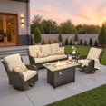 thumbnail image 1 of ODELIO 5 Piece Outdoor Patio Furniture Set High Back Wicker Rattan Sectional Conversation Set with 42" Fire Pit Table and Swivel Chairs for Backyard, Beige, 1 of 12