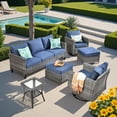 thumbnail image 1 of ODELIO 6‑Piece All‑Weather Wicker Patio Furniture Set, Outdoor Conversation Set with 360° Swivel Chairs, Ottomans & Side Table, Dark Gray Cushions for Backyard Porch Garden, 1 of 9