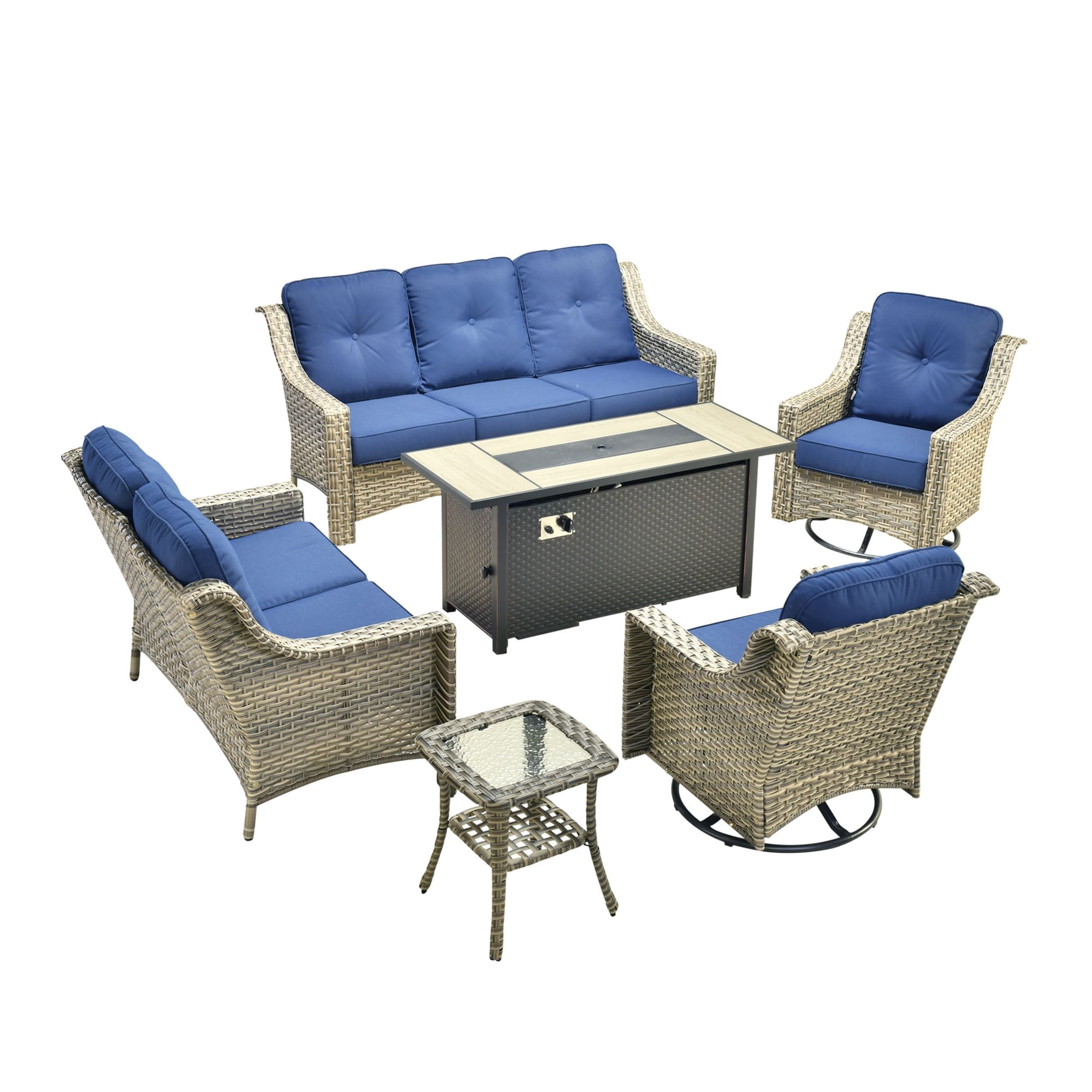 ODELIO 6-Piece High Back Outdoor Furniture Set, PE Wicker Rattan Patio ...