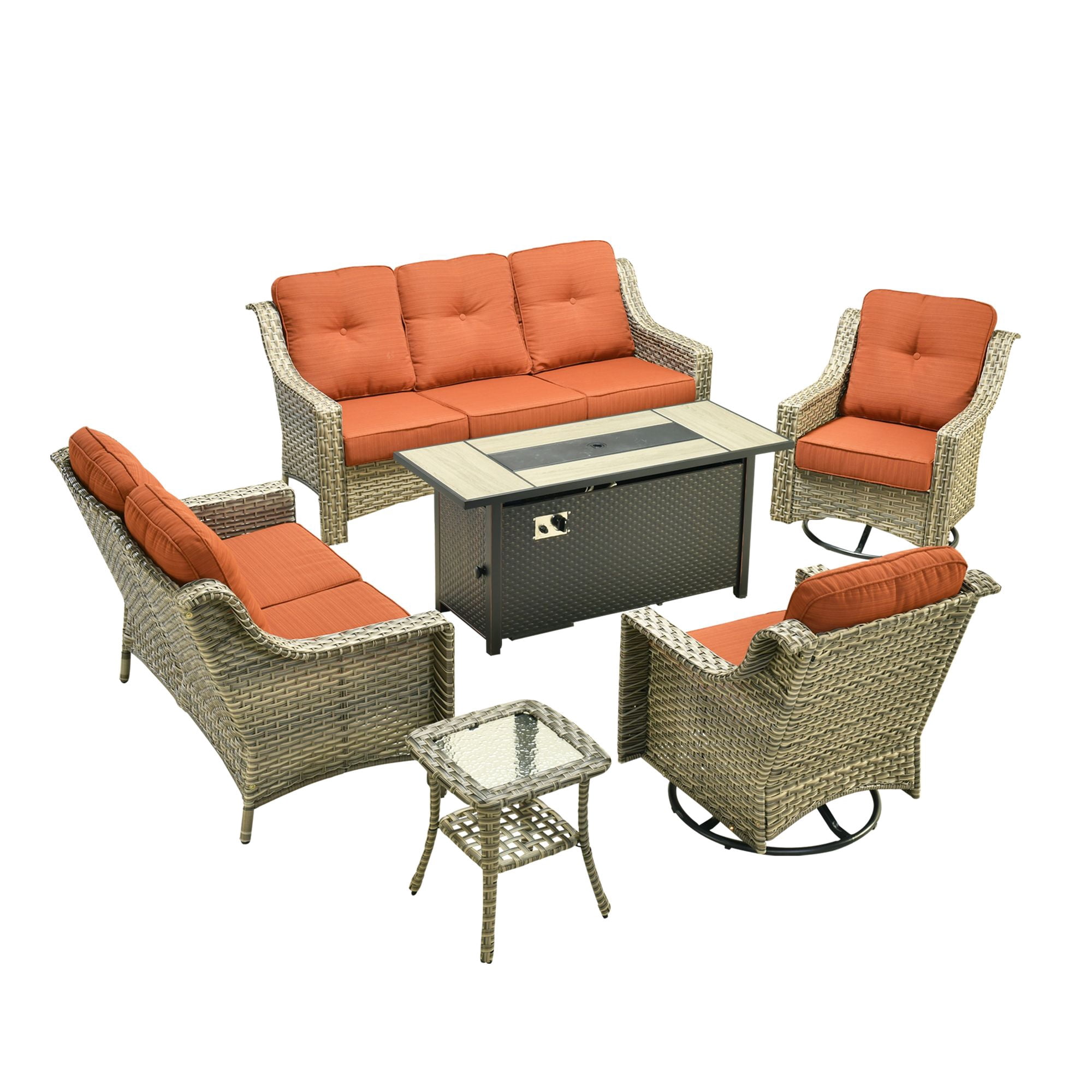 High Table Backing ODELIO 6-Piece High Back Outdoor Furniture Set, PE Wicker Rattan Patio ...