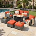 thumbnail image 1 of ODELIO 7-Piece All-Weather Willow Outdoor Conversation Set, 55000 BTU Fire Pit Table, Multifunctional Patio Set for Porch, Terrace & Backyard, 1 of 9