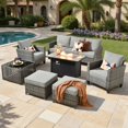thumbnail image 1 of ODELIO 7-Piece All-Weather Willow Outdoor Conversation Set, 55000 BTU Fire Pit Table, Multifunctional Patio Set for Porch, Terrace & Backyard, 1 of 9