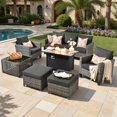 thumbnail image 1 of ODELIO 7-Piece Outdoor Patio Furniture Set PE Wicker Rattan Conversation Set with Propane Fire Pit Table & Solar LED Coffee Table All-Weather Sectional Sofa with Ottomans, Black, 1 of 9