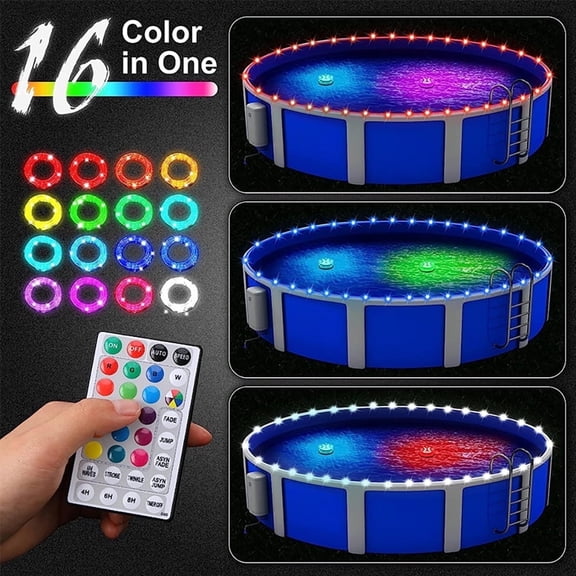 ODGMUUG 7M/12M/14M LED Trampoline Lights with Remote Control | 16 Color Transitions, Waterproof and Impact-resistant | Quick Tool-free Installation, with Color-changing Sensor Models