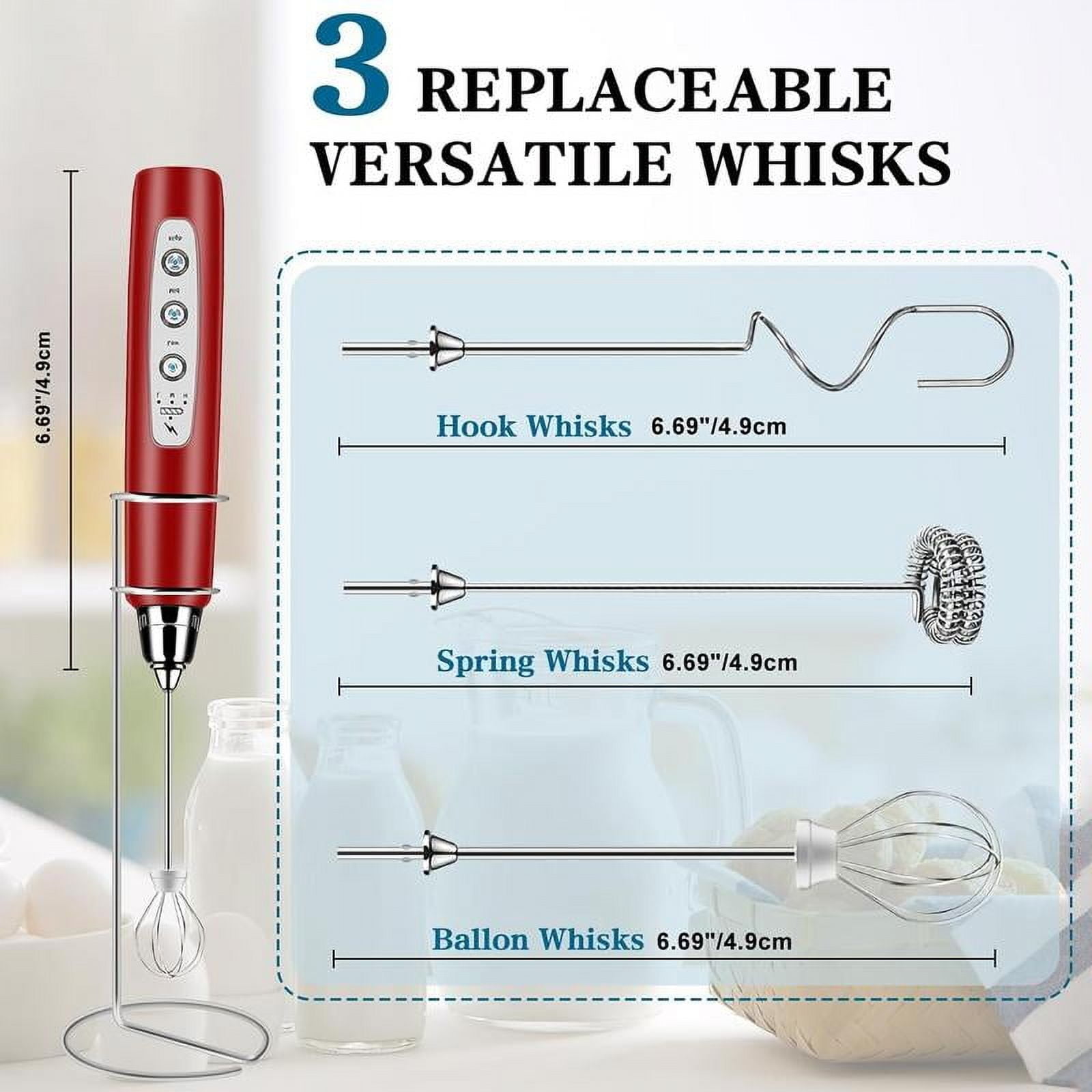 DSP Rechargeable Milk Frother & Electric Whisk - 3 Speeds Up To 12000 RPM, Handheld For Lattes, Baking, Protein Shakes (White)
