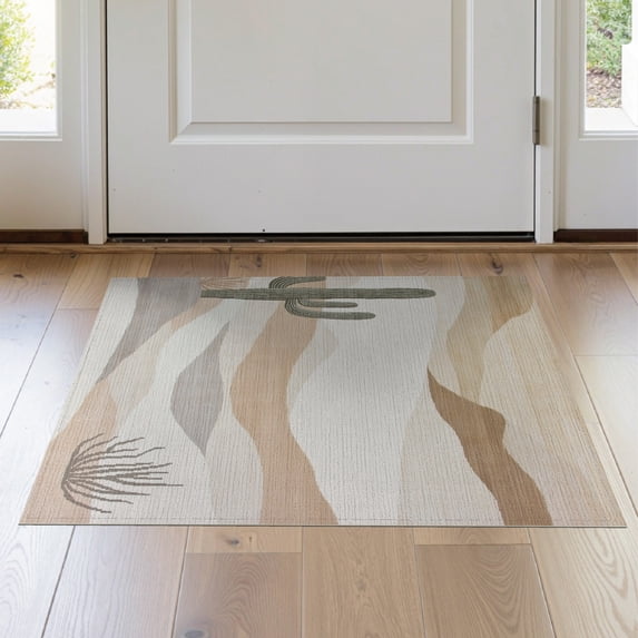 ODIKA 2'x3' Beige Abstract Ivory Minimalist Motif Neutral Tonal Blocks Geometric Washable Doormat None for Entryway, Kitchen, Laundry Room, Non-Slip, Low Pile