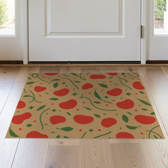 ODIKA 2'x3' Beige Abstract Shapes With Flowing Washable Accent Rug Green Vines Motif Ornamental Balanced Border Layout Pet Friendly, Bedside Mat for Bedroom, Nursery, RV