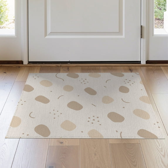 ODIKA 2'x3' Beige Abstract Shapes Washable Throw Rug Modern Scattered Geometric With Curved Lines Dots Diamond Accents Non-Slip, Low Profile, Flatwoven, Easy Care for Hallway, Study Room
