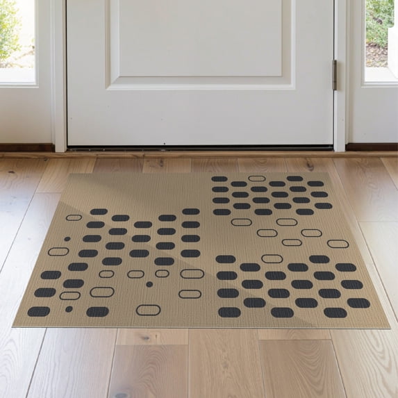 ODIKA 2'x3' Beige Black Geometric Midnight Design Washable Doormat Modern Oval Pattern with Bold Accents Non-Slip, Low Pile for Entryway, Kitchen, Laundry Room