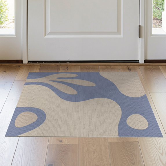 ODIKA 2'x3' Beige Blue Serene Abstract Contours Washable Throw Rug Elegant Modern Shapes for Contemporary Decor for Hallway, Study Room, Non-Slip Low Profile, Flatwoven