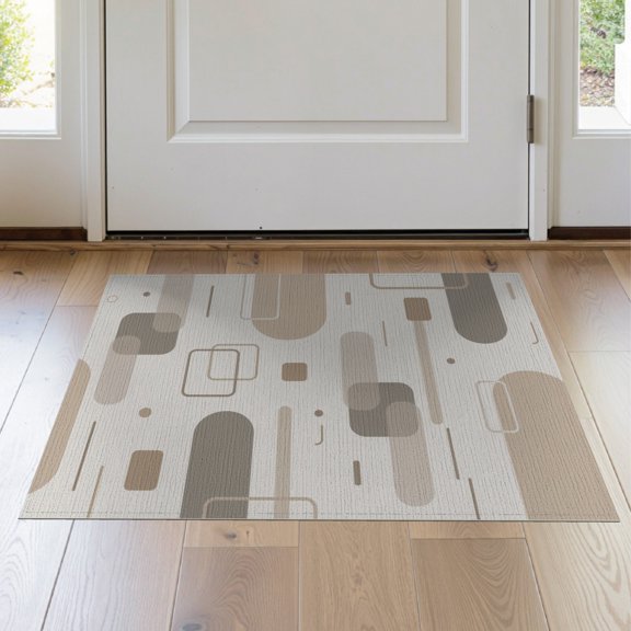 ODIKA 2'x3' Beige Dune Geometric Design Washable Doormat Modern Hand Loom Knotted Pattern for Entryway, Kitchen, Laundry Room, Non-Slip, Low Pile