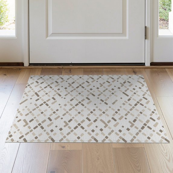 ODIKA 2'x3' Beige Geometric Flatwoven Warm Washable Throw Rug Modern Graphic With Subtle Sand Accents Ornamental for Hallway, Study Room, Non-Slip Low Profile,