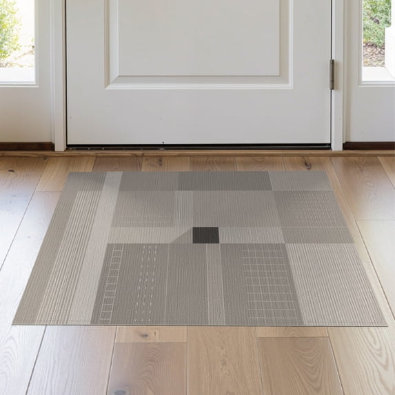 ODIKA 2'x3' Beige Gray Modern Geometric Patchwork Washable Doormat Minimalist Block Pattern with Stripes Non-Slip, Low Pile for Entryway, Kitchen, Laundry Room