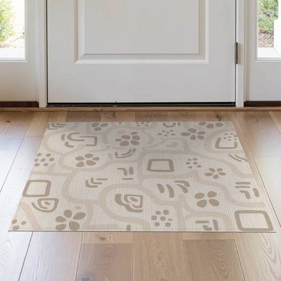 ODIKA 2'x3' Beige Ivory Contemporary Abstract Washable Accent Rug Modern Flowing Shapes With Dotted Accents Pet Friendly, Bedside Mat for Bedroom, Nursery, RV