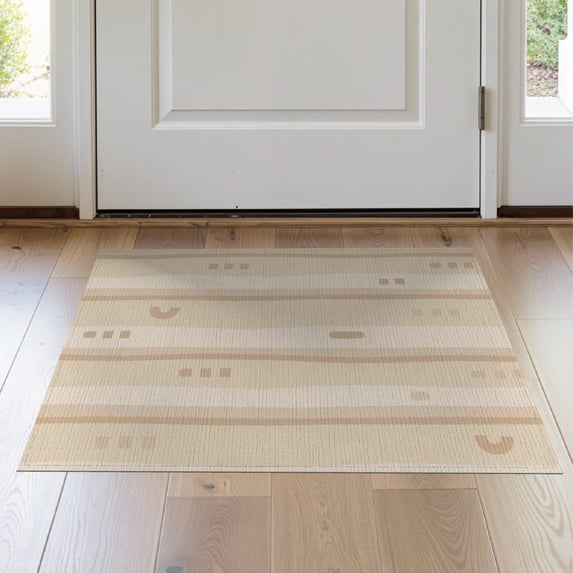 ODIKA 2'x3' Beige Ivory Modern Geometric Striped Washable Throw Rug Contemporary Abstract Minimalist Vertical Lines Non-Slip, Low Profile, Flatwoven, Easy Care for Hallway, Study Room