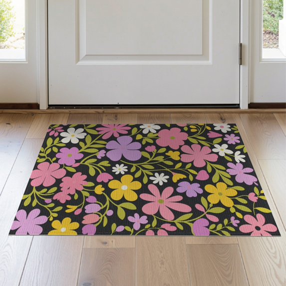 ODIKA 2'x3' Black Blossom Extravaganza with Vibrant Washable Accent Rug Elegant Summer Meadow Design, Perfect for Modern for Bedroom, Nursery, RV, Pet Friendly, Bedside Mat