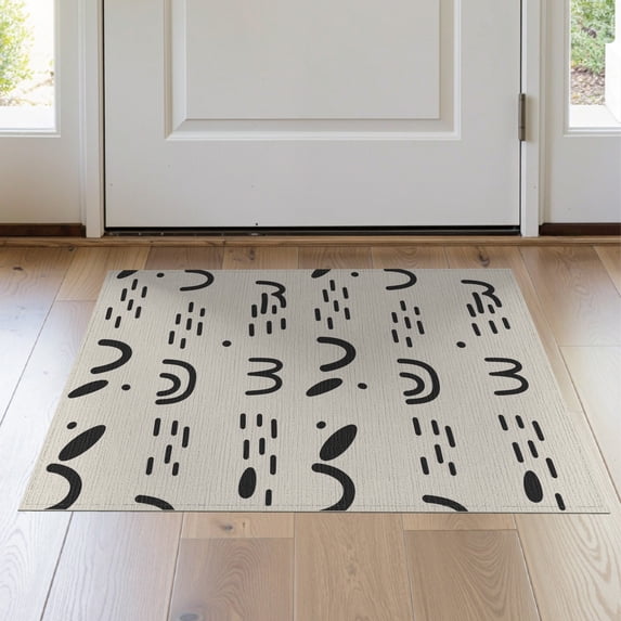 ODIKA 2'x3' Black Cream Abstract Geometric Modern Washable Accent Rug Contemporary Minimalist Scattered Motif Design for Bedroom, Nursery, RV, Pet Friendly, Bedside Mat