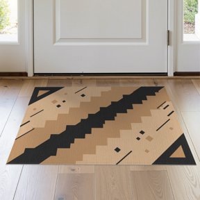 ODIKA 2'x3' Black Tan Geometric Handwoven Design Washable Accent Rug Modern Gridwork with Angular Patterns for Bedroom, Nursery, RV, Pet Friendly, Bedside Mat