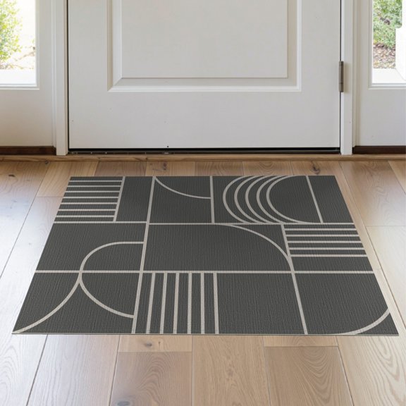 ODIKA 2'x3' Black White Geometric Herringbone Washable Throw Rug Modern Abstract Lines and Shapes Design for Hallway, Study Room, Non-Slip Low Profile, Flatwoven