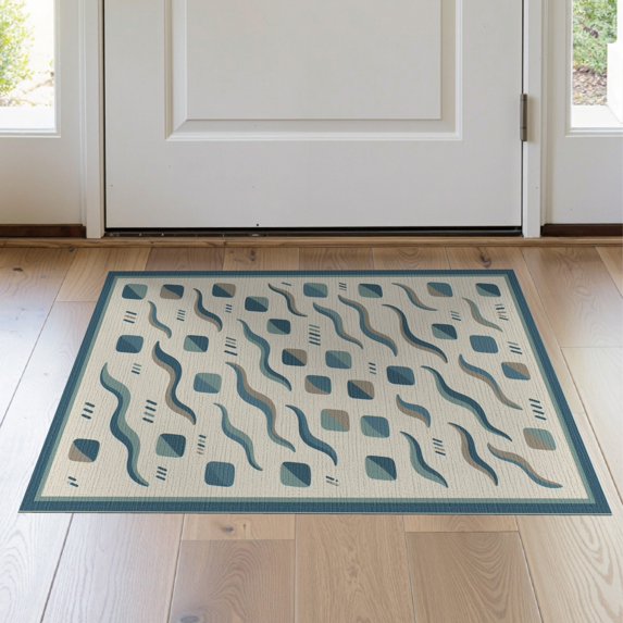 ODIKA 2'x3' Blue Beige Mineral Waves and Dots Design Washable Accent Rug Modern Abstract Pattern with Geometric Flow for Bedroom, Nursery, RV, Pet Friendly, Bedside Mat
