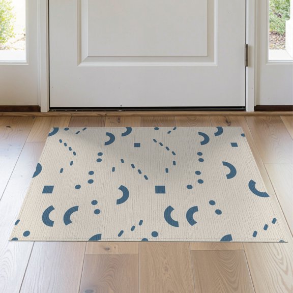 ODIKA 2'x3' Blue Cream Geometric Handwoven Washable Accent Rug Modern Abstract Pattern with Unique Shapes Pet Friendly, Bedside Mat for Bedroom, Nursery, RV