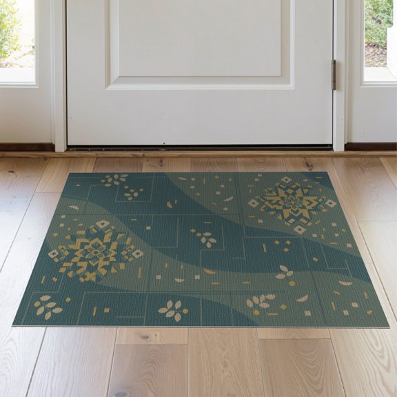 ODIKA 2'x3' Blue Gold Geometric Mosaic Design Washable Accent Rug Intricate Inspired Patterns Pet Friendly, Bedside Mat for Bedroom, Nursery, RV