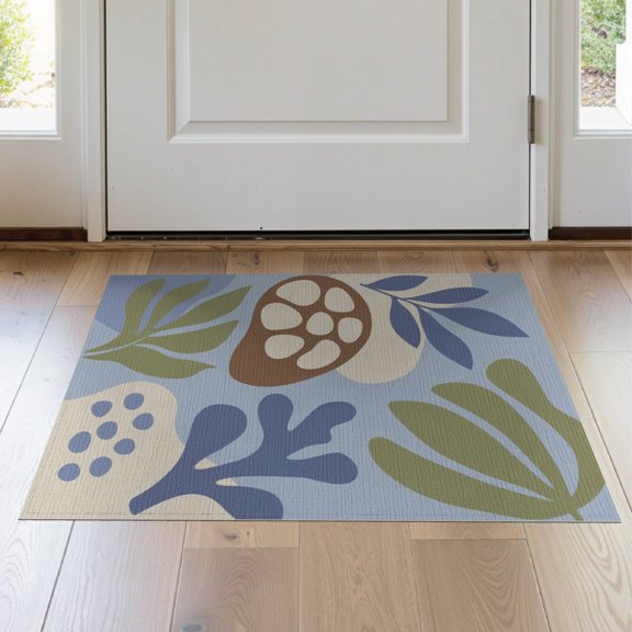 ODIKA 2'x3' Blue Olive Soft Botanical Harmony Washable Accent Rug Abstract Nature-Inspired Leafy Pattern for Bedroom, Nursery, RV, Pet Friendly, Bedside Mat