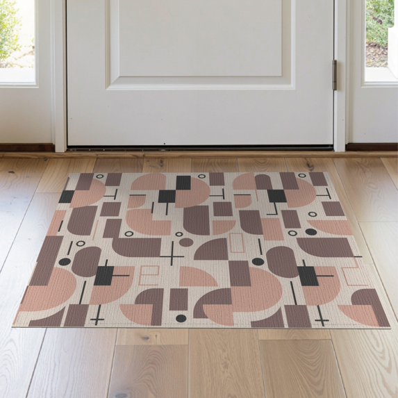 ODIKA 2'x3' Blush Pink Modern Geometric Mosaic Washable Accent Rug Abstract Mid Century Bauhaus Interlocking Shapes Design With Circles for Bedroom, Nursery, RV, Pet Friendly, Bedside Mat
