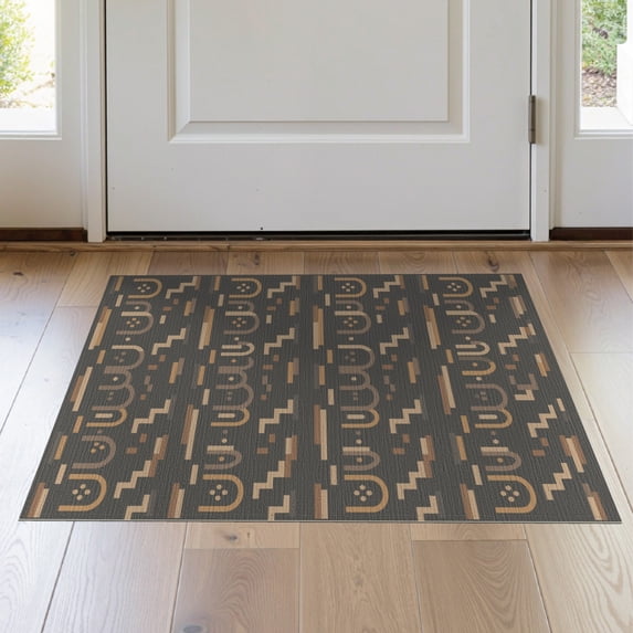 ODIKA 2'x3' Brown Beige Geometric Arch Design Washable Doormat Intricate Handwoven Patterns with Modern Flair Non-Slip, Low Pile for Entryway, Kitchen, Laundry Room