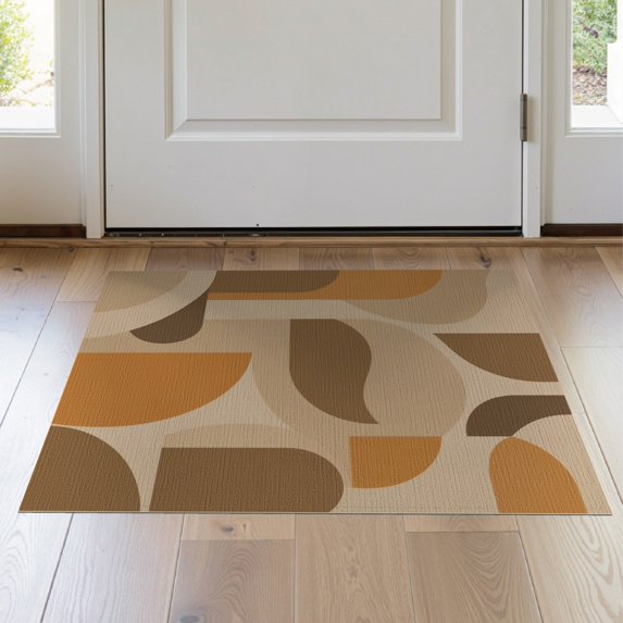 ODIKA 2'x3' Brown Beige Geometric Mid-Century Design Washable Throw Rug Retro Abstract Pattern with 70s Flair Non-Slip, Low Profile, Flatwoven, Easy Care for Hallway, Study Room