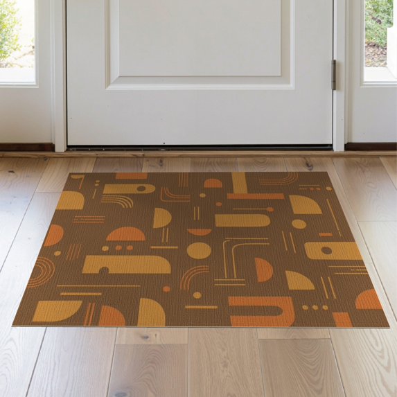 ODIKA 2'x3' Brown Orange Retro Geometric Design Washable Doormat Mid-Century Modern Abstract Shapes Non-Slip, Low Pile for Entryway, Kitchen, Laundry Room